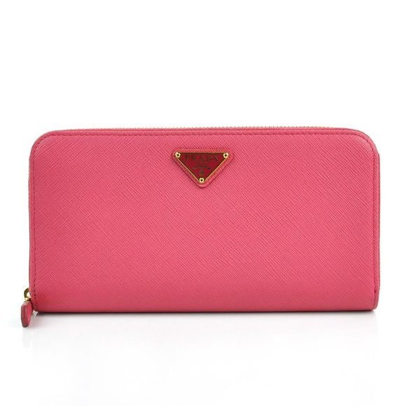 Prada long Saffiano zip pink triangle leather PEONIA Wallet - Picture 1 of 3
